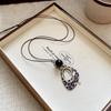 Gradient Leopard Print Pendant Necklace - Retro Leather Cord Sweater Chain for Women