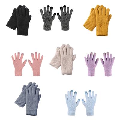 Fashion Knitted Thick Gloves for Men & Women Solid Color Argyle Pattern Windproof Warm Autumn Winter Full Finger Gloves