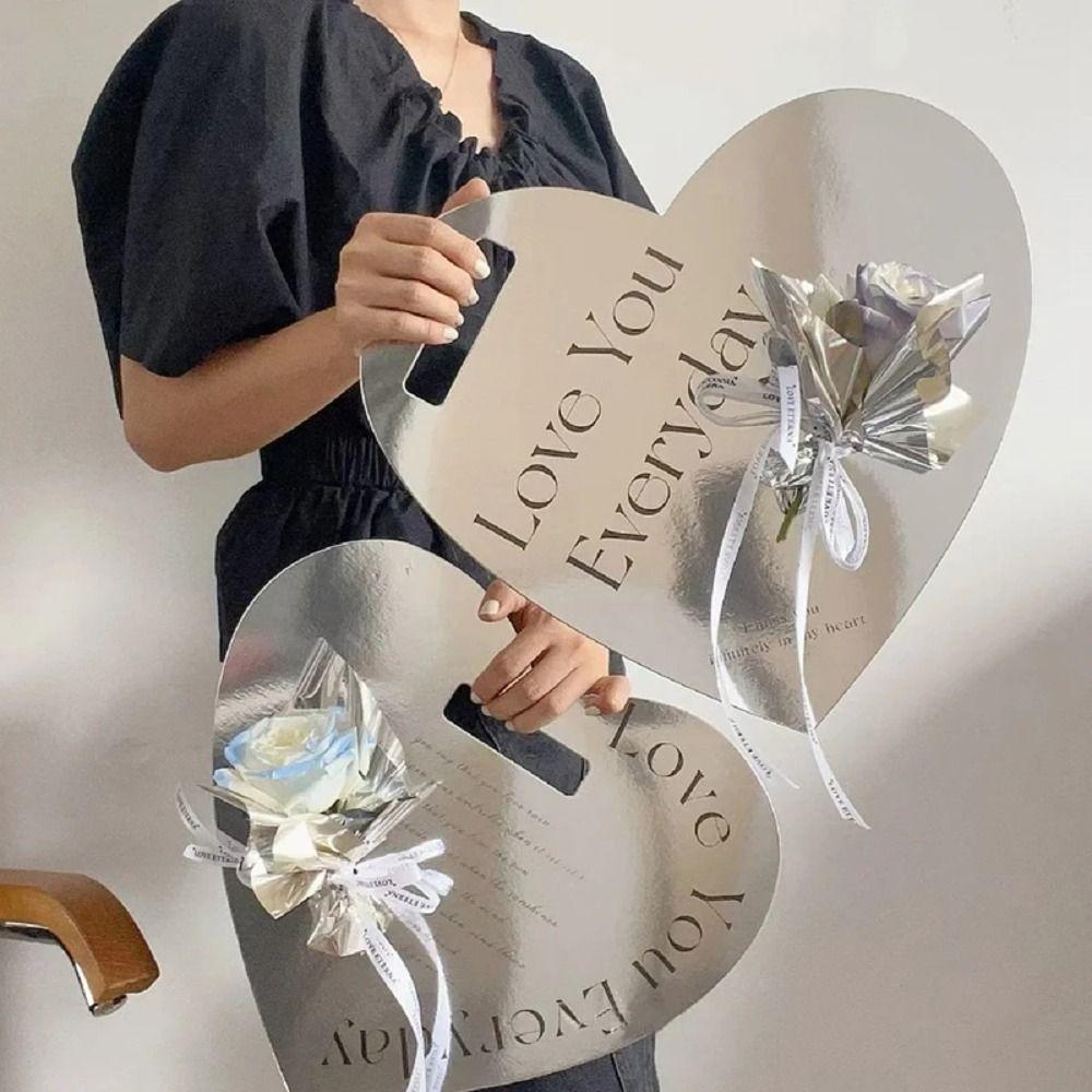

2шт. коробка для упаковки букета в форме сердца, портативный упаковочный материал, упаковка для цветов чёрный