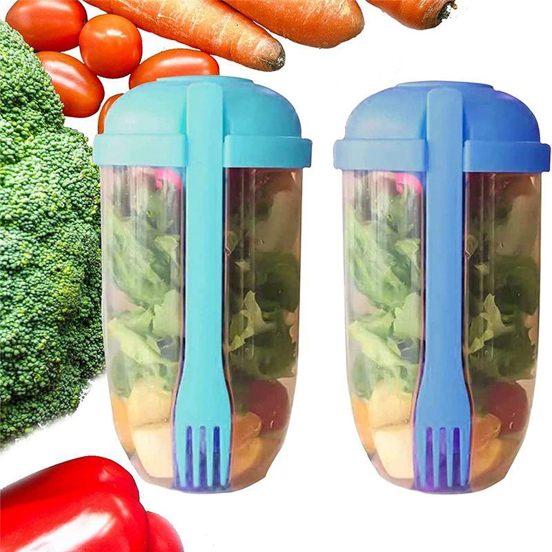 3Pcs Salad Meal Shaker Cup Fresh Salad To Go Container With Fork And Salad Dressing Holder-B61B