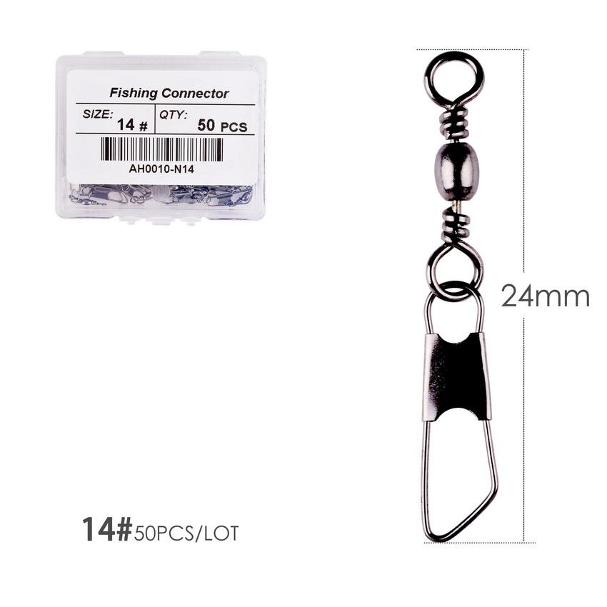 50Pcs/ Box Brass Barrel Fishing Swivel Solid Rings Fishing Pin Line Connector Fishhook with Interlock Snap Swivels Tackle Tool