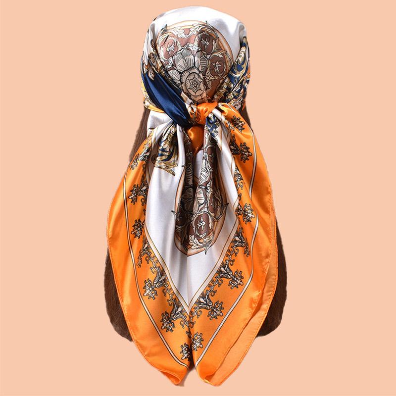 High Quality Print Silk Square Scarf Women Soft Satin Hairband Neckerchief Office Hijab Headband Foulard Bag Ribbons Gift 90Cm