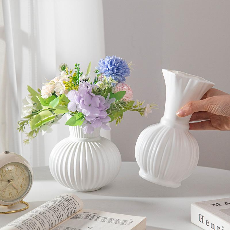 White Vaser Flower Bottle White Frosted Vase Aesthetic Flowerpot Plant Holder Bottle Table Center Decoration Home Decor