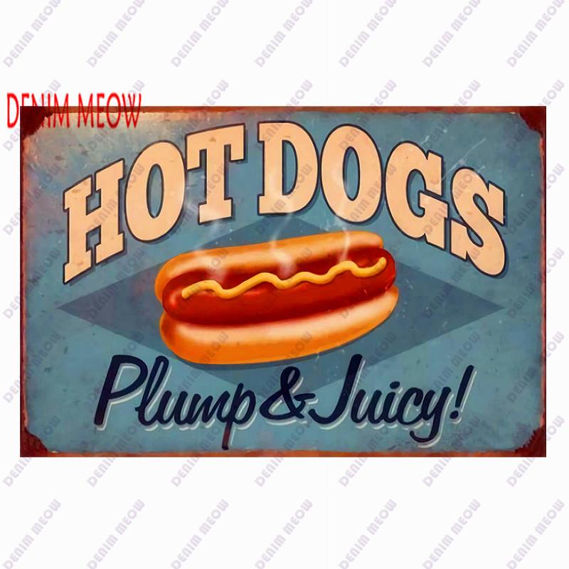 Pizza Metal Sign Plaque, Vintage Fast Food Tin Sign, Ice Cream Wall Decor, Hot Dog for Kitchen, Diner Bar, Bread Room Decor, WY4