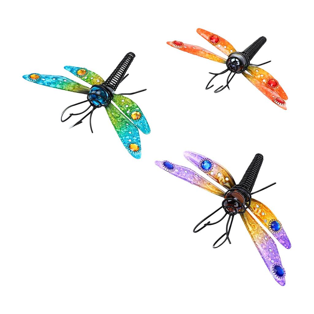 3pcs Plant Pot Decorations Eye Catching Iron Stained Glass Plant Pot Ornament for Garden Balcony Colorful Dragonfly