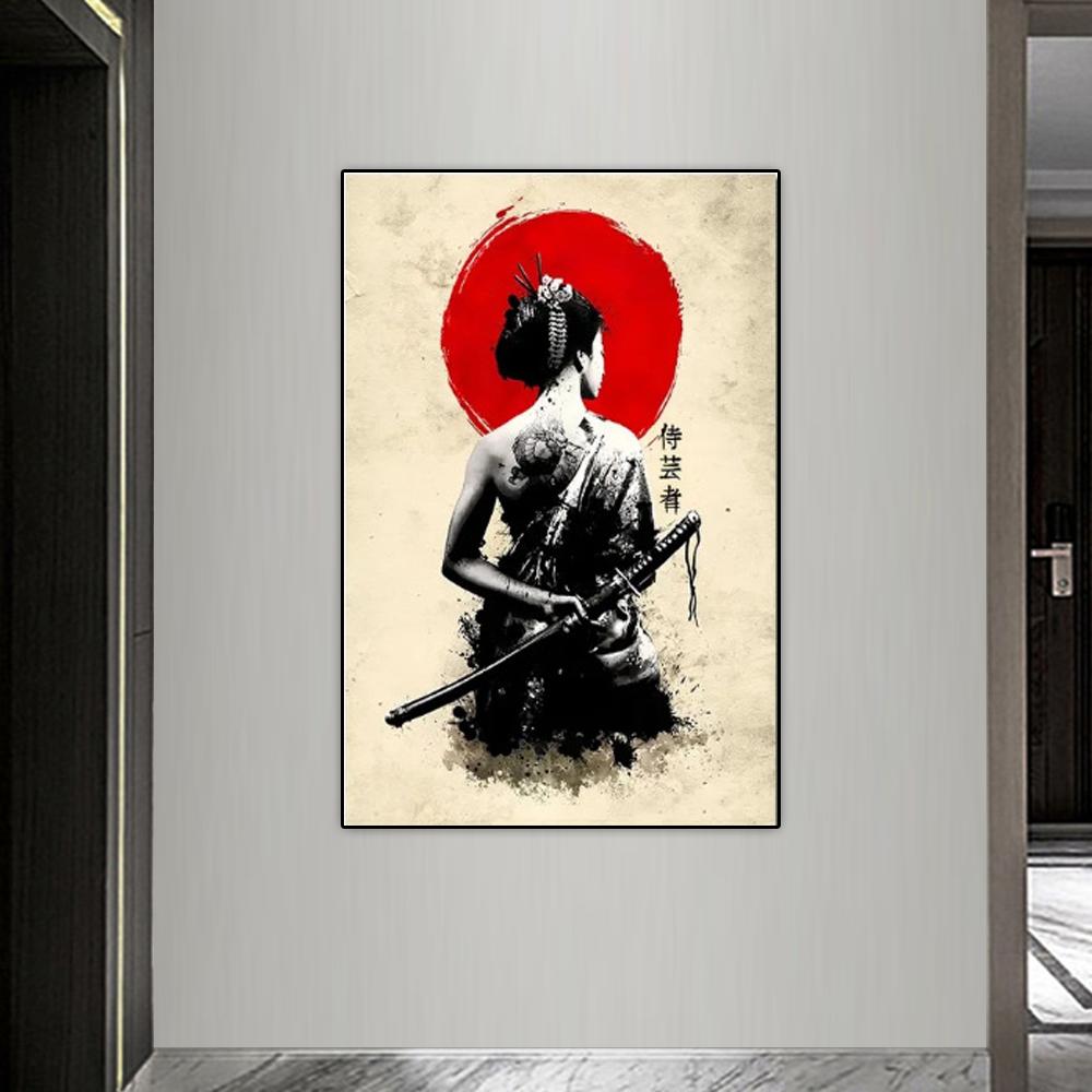 

Японский самурайский настенный постер Современный стиль туши Высококлассная поп-мураль Домашний декор Печать на холсте Картина Декор для гостиной Подарки