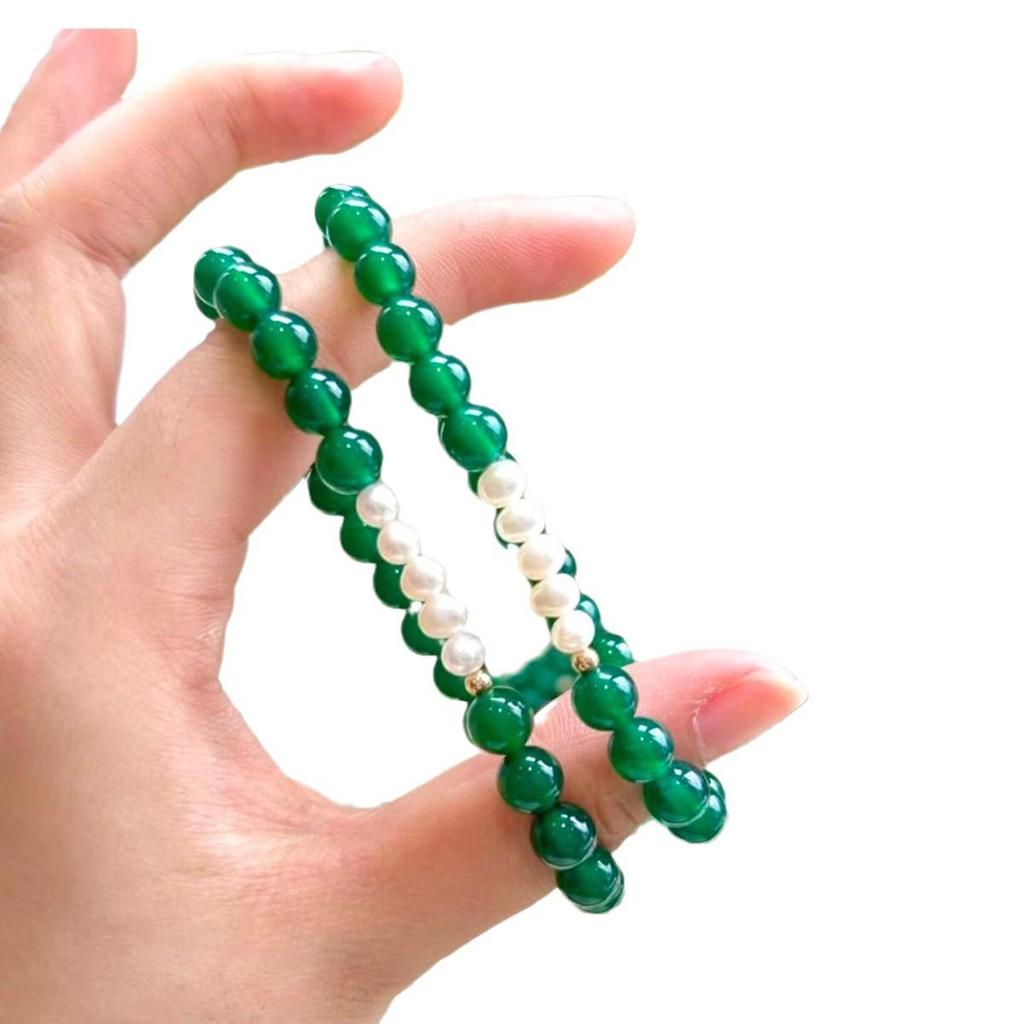 Smaragd-Armband mit einer Reihe runder Glasperlen - Chinesischer Stil, Imitation Perle, Vielseitiges Design