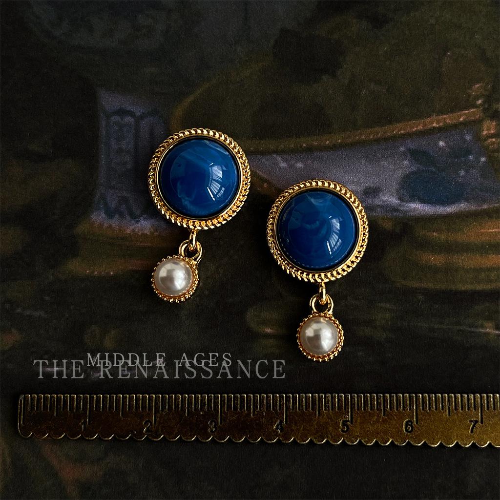 Vintage Blaue Donau Französischer Retro Pearl Harbor Stil Hofohrringe