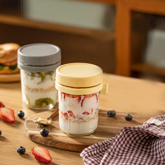 Overnight Oats Containers with Airtight Lid & Spoon 350ml Breakfast Container for Yogurt Salad Chia Pudding Leak-Proof Portable Glass Jars for Meal