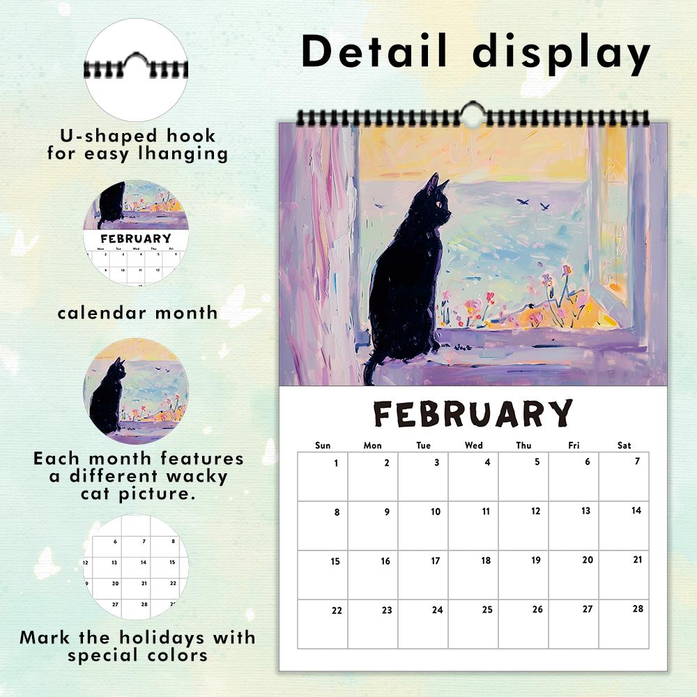 1pc 2026 Wall Calendar,Hand-Drawn Cute Cat Series,12 Beautiful Designs,Perfect Gift for Cat Lovers,Birthday,Christmas & New Year