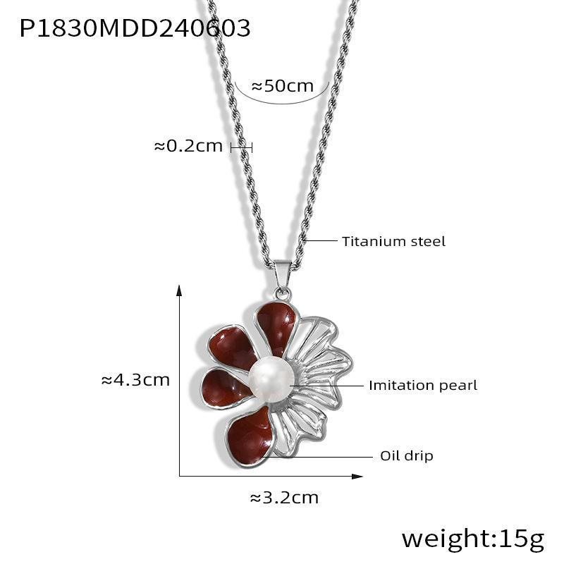 Retro Light Luxury Oil Drop Hollow Bead Flower Pendant Fashionable Sweet Gentle Titanium Steel Necklace Jewelry