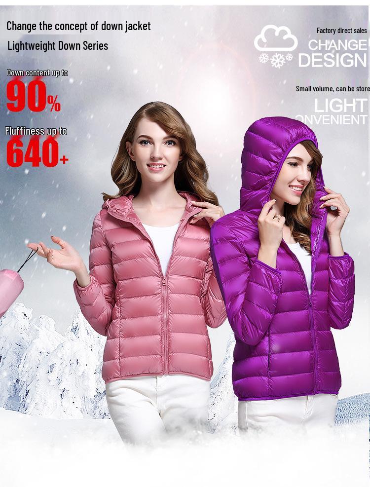 2025 Winter Korean Style Ultra-Light Women's Hooded Down Jacket - Short Slim Plus Size Coat