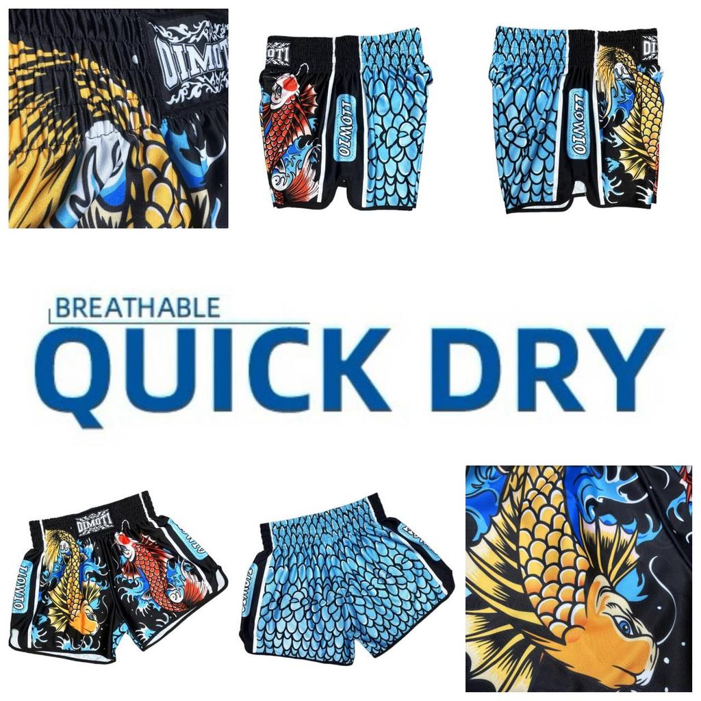 Twin Carp Fish Muay Thai Kickboxing Boxing MMA UFC Casual Shorts Gym Sport Unisex Men Women Workout Quick Dry Print Elastic High Waist Training