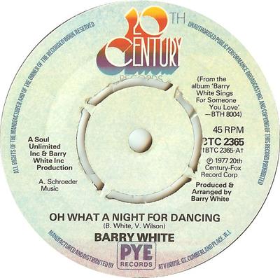 7-Zoll Schallplatte BARRY WHITE - Oh What A Night For Dancing BTC2365 20th Century Re 1977 UK Soul/Funk Gebraucht