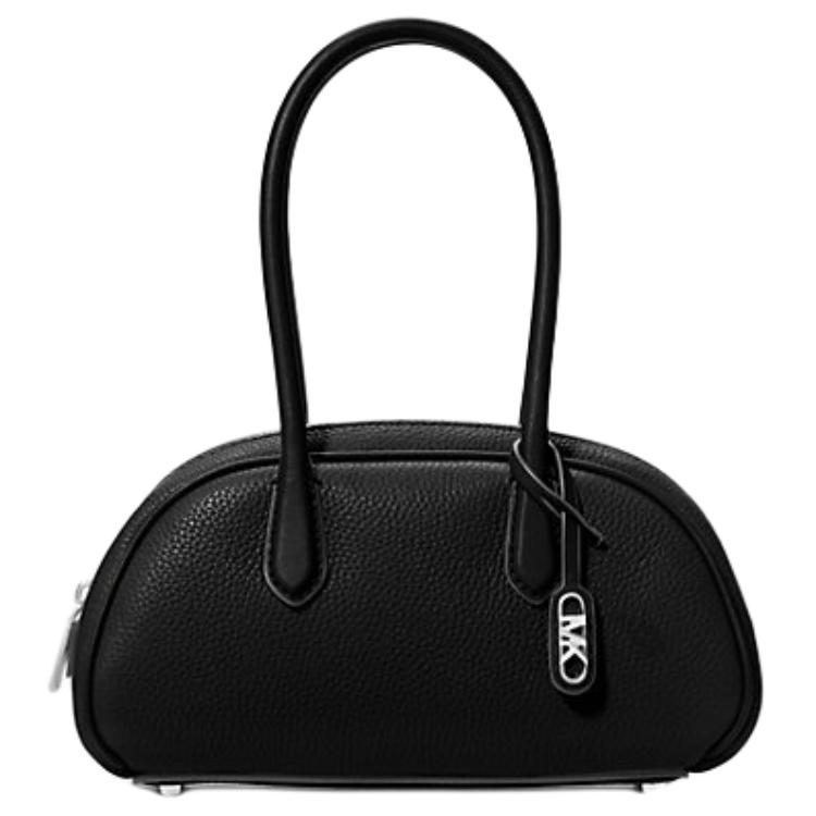 Michael Kors MK Lulu Silver Tone Hardware Zipper Closure Pebbled Leather Tote Bag Small Women Handbags Black 30T4S1US5T-BLACK Basic Set (Bag+Dust Bag)