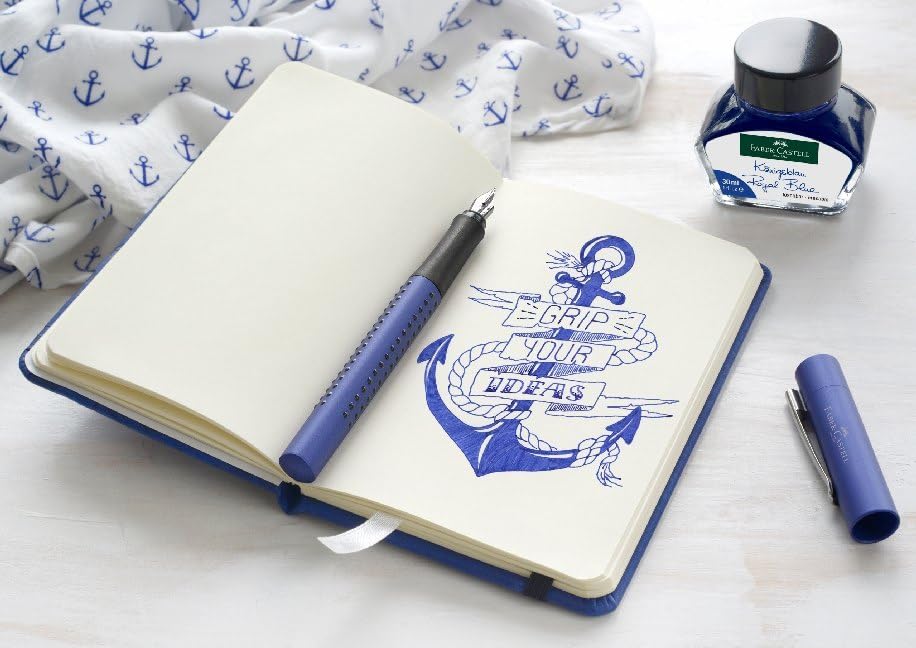 Faber-Castell Fountain Pen, Medium Nib, Grip 2011, Metallic Blue, 140902, Dual-Use, Officially Imported