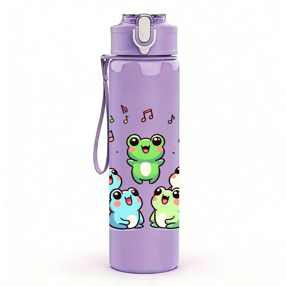 1PC Frog Group Music Party Cartoon Print 750ml Color Plastic Sports Water Bottle Leakproof Flip Straw Lid Suitable for Sports Office Home Use