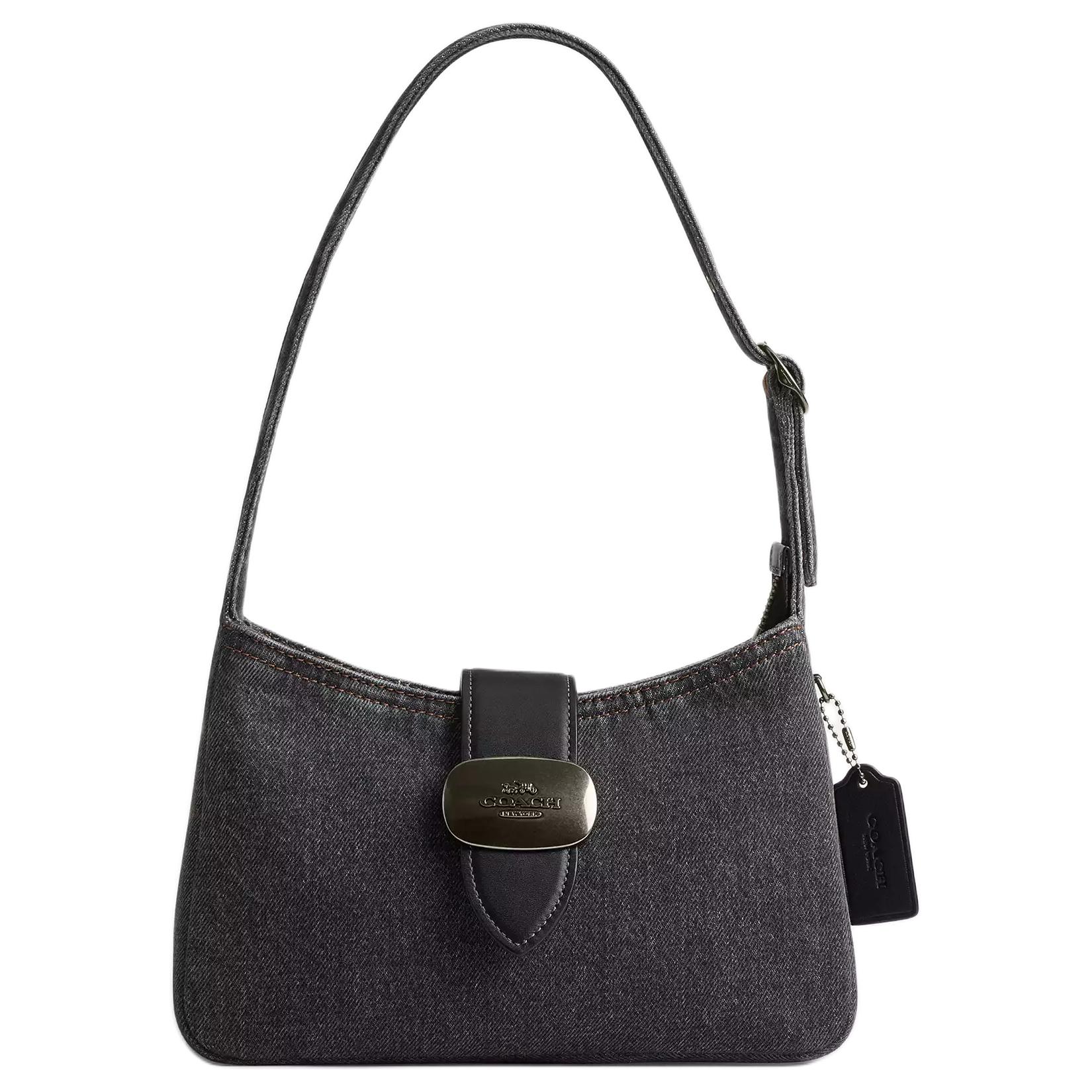 

COACH Eliza 24 Brand Logo Charm Denim Handbag Medium Women handbags Washed-Gray CAK45-QBWAD Basic Set (Bag+Dust Bag)