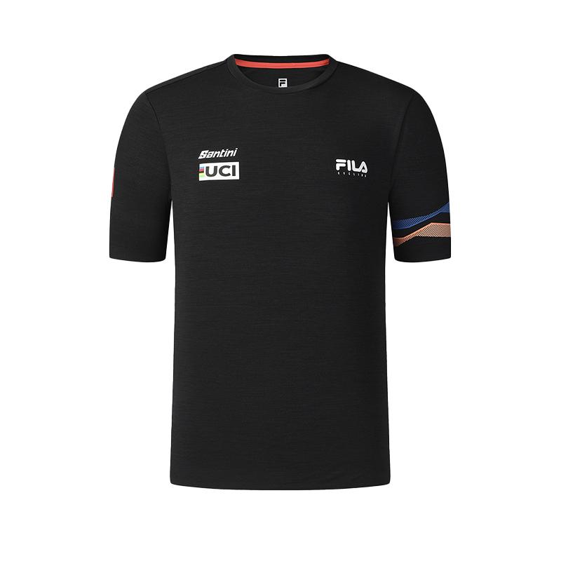 FILA Cycling Color Block Letter Pattern Casual Sports Simple Versatile Comfortable Knit Short Sleeve T-Shirt Men Tops Deep-Black A11M518102F-BK M