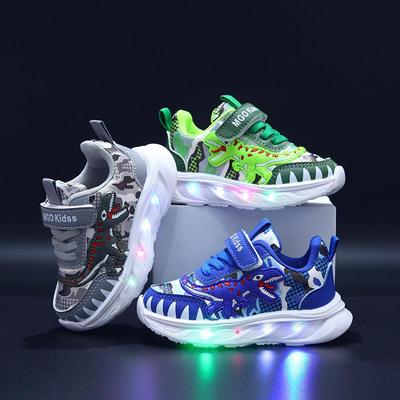 MGO Kids' LED Light-up Tyrannosaurus Rex Sports Shoes for Boys, Ages 1-6 – Perfect for Spring and Autumn Adventures