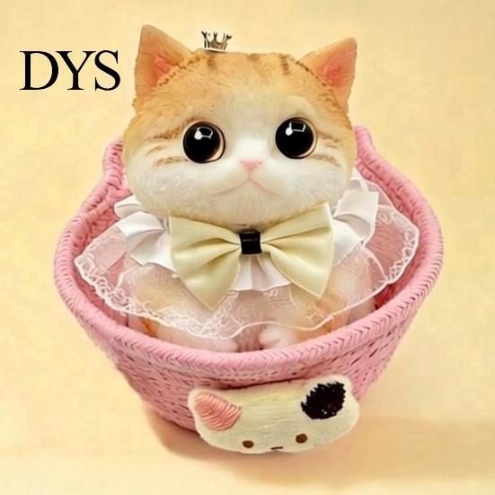 Cat Stress Relief Toy with Basket & Accessories, Slow Rebound Simulated Kitten Fake Squeeze Toy, Soft Stretchy Animal Fidget for Desk Decoration Toys