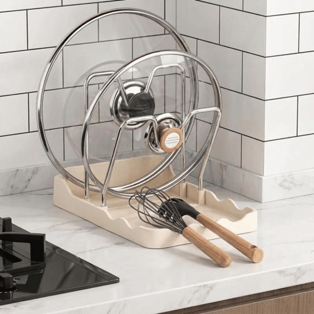 Plastic Double Layer Pot Lid Rack Large Capacity Draining Pot Lid Storage Rack Space Saving Non-slip Pan Lid Organizer