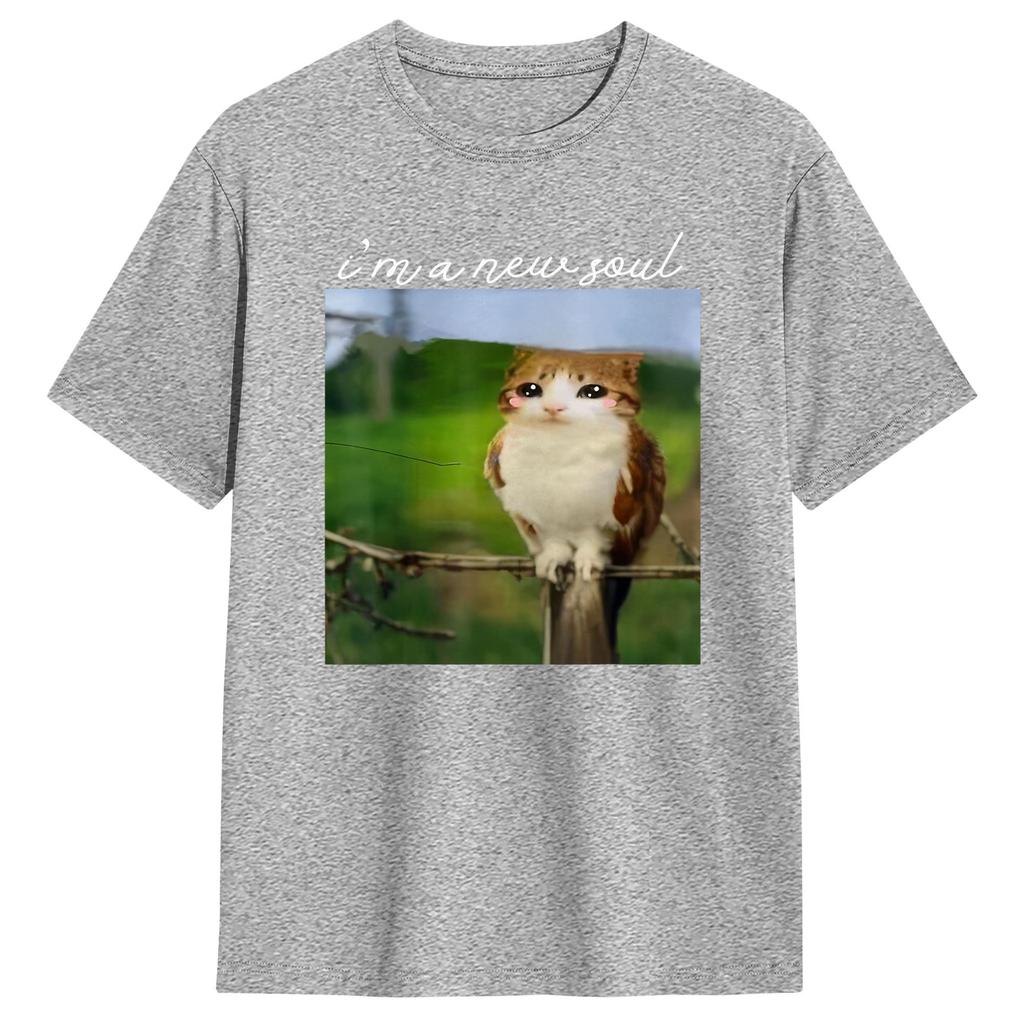 Unisexs TShirts Meowl Im a New Soul Cat Owl Meme 100 Cotton Tee Shirt Short Sleeve T Shirt Round Collar Clothing Plus Size