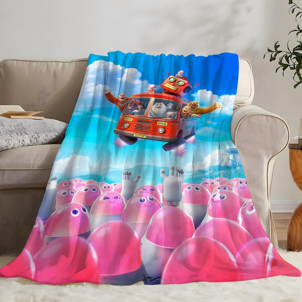 Cartoon Boonie Bears Throw Kid-Friendly Flannel Throw Blanket Soft Warm Anti-Static Washable All Season