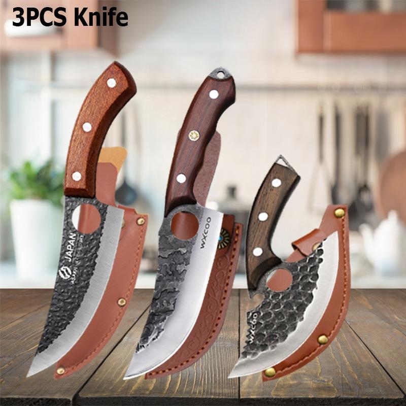 WXCOO Handmade Forged Butcher Knife with Cover Thick Blade Kitchen Knife Meat Cutting Powerful Chopping Meat Bone BBQ Lamb