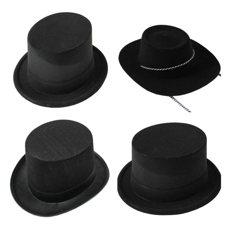 Dress Up Magician Top Hat for Adult Theme Party Hat with Roll Trim Costume Gentleman Top Hat HippiesHat Stage Hat
