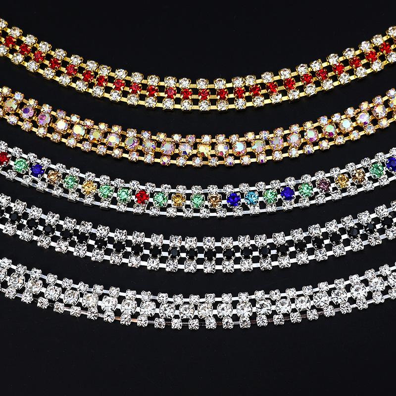 10Yards 3 Rows Rhinestone Chain Trim Sparkly Crystal Diamond Applique  Sewing DIY Craft Decoration Clothing Gift Accessories