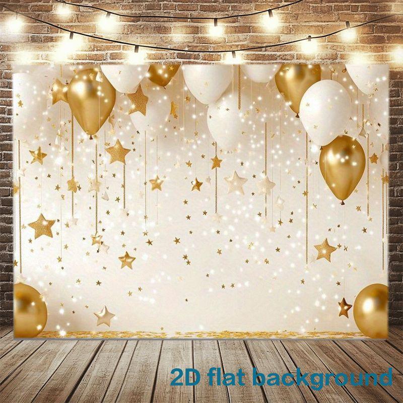 1pc Festive White & Gold Balloons with Gold Stars Decoration Party Supplies - Gold Stars White Glitter Pops for Celebrations E 100x150cm