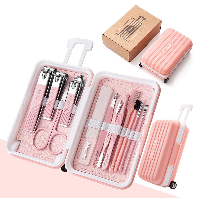 8/12 Stück Nagelknipser-Set Kleines Gepäckbox-Design Edelstahl-Knipser Nagelfeile Schere Maniküre-Werkzeuge für Reisen