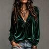 2026 Herbst Samt V-Ausschnitt Krawattenhemd - Eleganter Französischer Stil für Damen