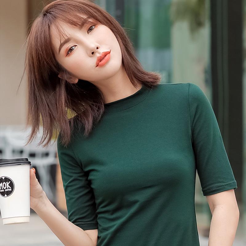 Fashionable Women's Mid-Sleeve, Small High Collar Pure Cotton Slim Fit Shirts
