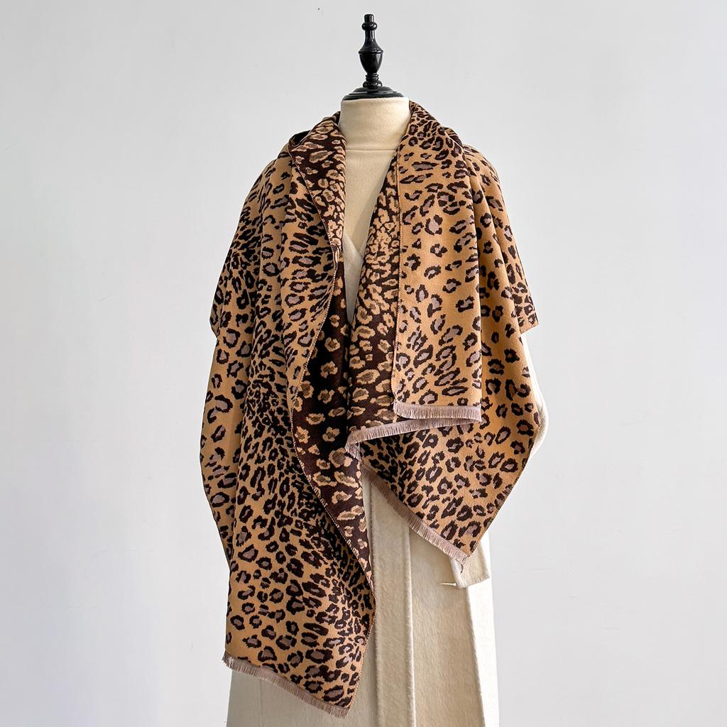 Design Leopard Printed Cashmere Scarf Women Winter Pashmina Shawls And Wraps Thick Warm Bufanda Stoles Blanket Luxury