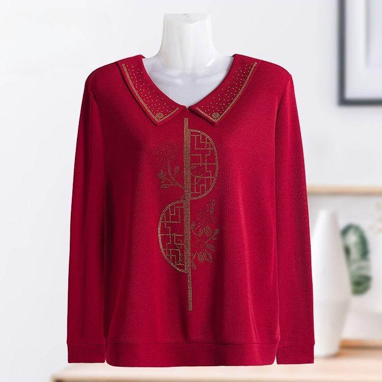 Women's Polo Collar Plus Size Sweater Loose Rhinestone Embroidery Thin Knitted Pullover Top Knitted Polo Shirt