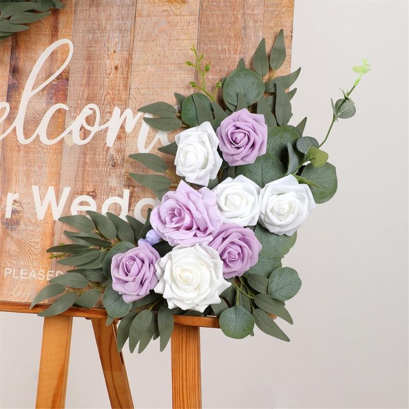 2Pcs Artificial Flower Swag for Wedding Reception Backdrops Sweetheart Table Wedding Welcome Sign Flower Decoration