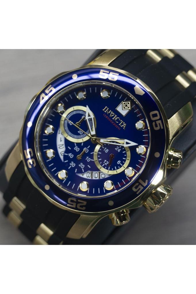 Klocka Pro Diver Quartz 48 mm fodral Guld Svart Rostfritt stål Polyuretanrem Blå Urtavla 6983 [Invicta] Herr [Artikel]