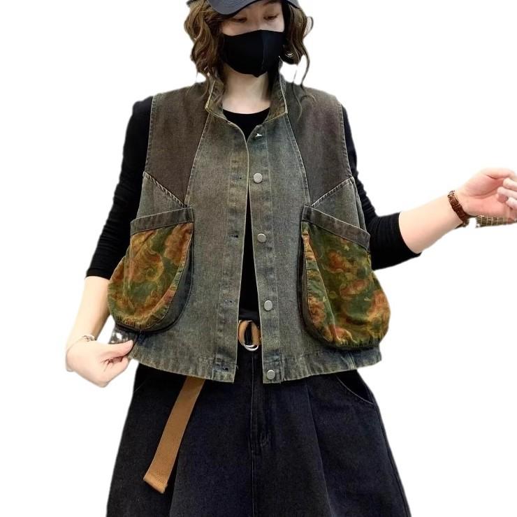 Frühling Vintage Ärmellose Kleidung Damenmode Locker Gestreifte Jeansweste Damen Lässige Mäntel Klassische Westen