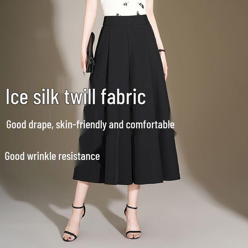 2026 Women's High-Waisted Ice Silk Wide-Leg Skort Pants - Casual Loose Nine-Point Skirt Pants