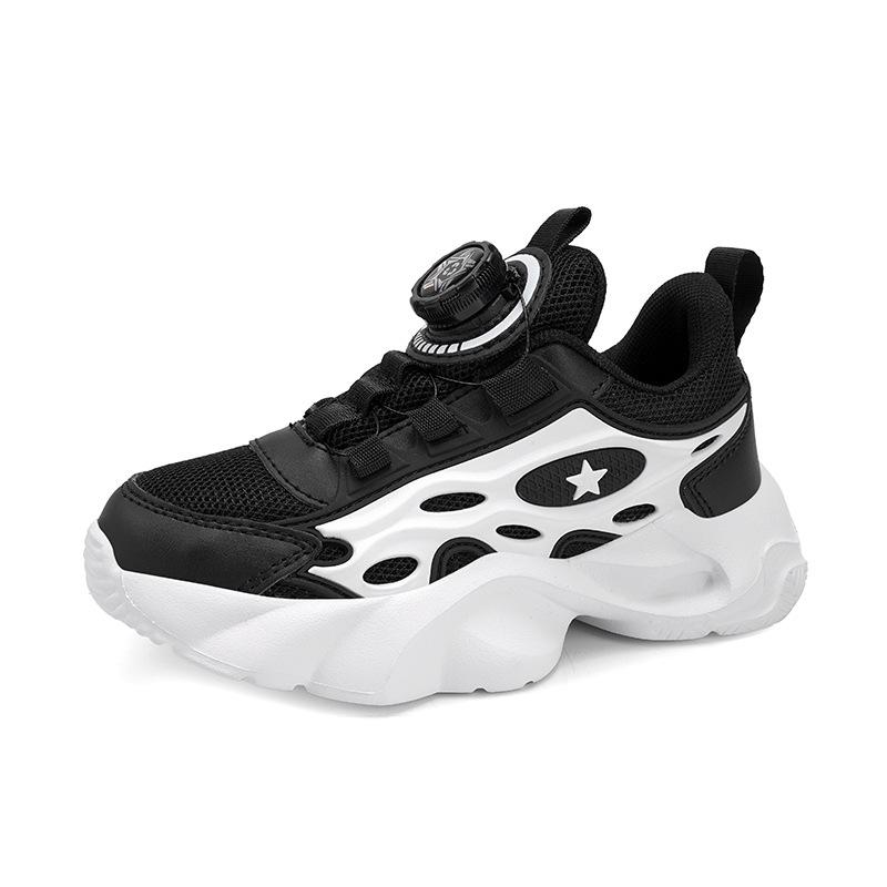 8866 students children's rotating buckle running shoes low-top leather mesh sports shoes boys middle school children elementary school running shoes