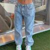 Wis Autumn New Casual High-waisted Straight-leg Loose Denim Trousers for Women