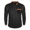 Men's Long Sleeve Stand Collar Henry Tshirt Casual Cotton Patchwork T-Shirt Autumn Winter Base Layer Shirt American Retro Tees