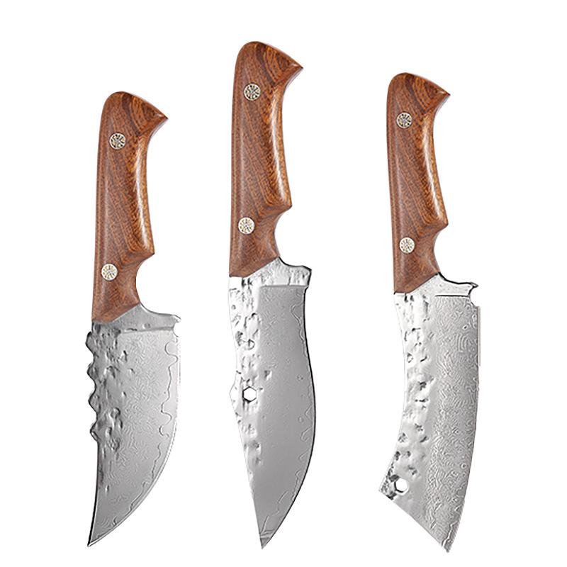 Damascus Knife Hammered Sharp Meat Cleaver Butcher Knives Kitchen Sharp And DurableEasy To CleanNon-rusting Solid Wood Handle