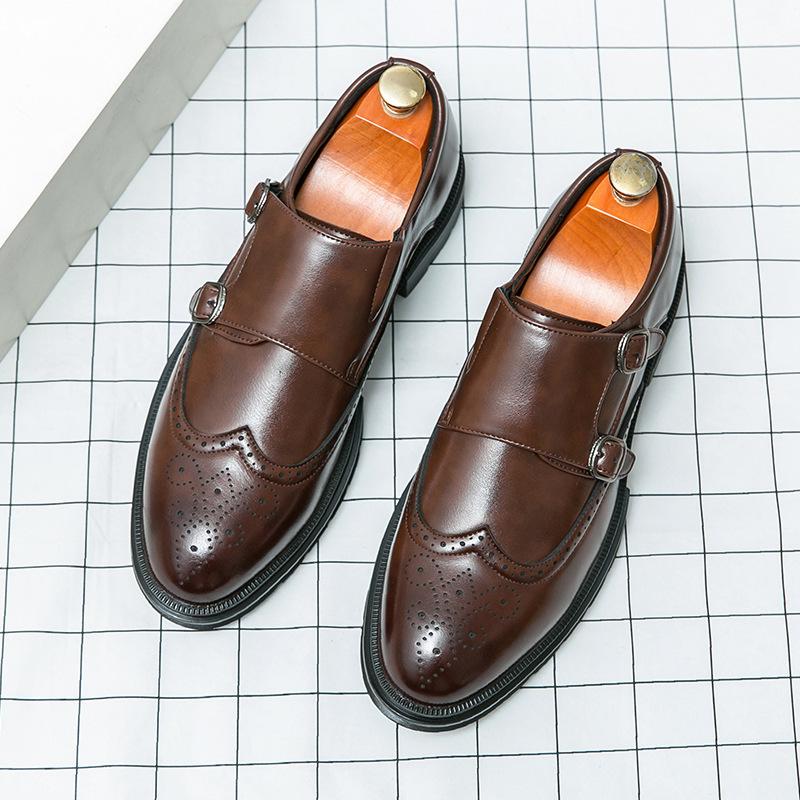 One-pedal Leather Shoes Men's British Casual Business Retro Lazy Shoes Breathable Brock Engraved Men's Shoes