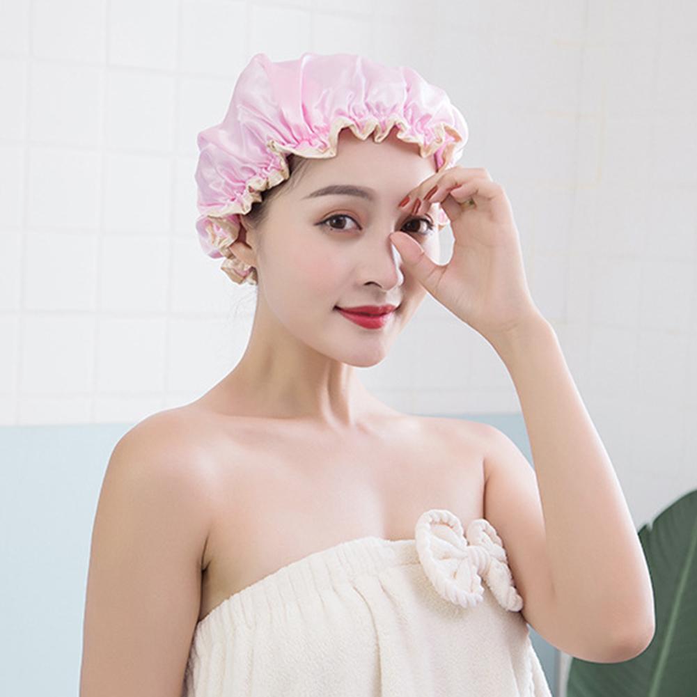 Waterproof Shower Cap Bath Cap Double-layer Shower Cap Household Acssories For Women Women's Cap Bathroom Acssories