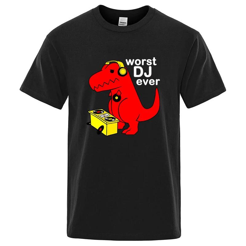 

Men s High Quality 100% Cotton Cool Funny Casual DJ Dinosaur Design Printing O-neck for Men T-shirt Male Tees Shirts Men Tops XXXL
