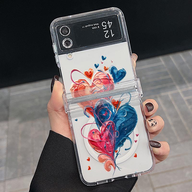 3PCS Foldable Shockproof Case for Samsung Z Flip6 Flip5 Flip4 for Magsafe Magnetic Balloon Kiss Lips Pattern Clear Hard Pc Slim Case Cover