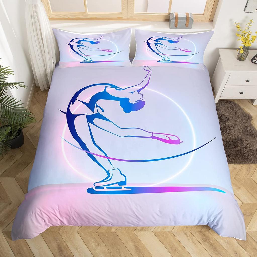 Ice Skating Duvet Cover Set For Kids Teens Queen Size Lightweight Down Quilt Covers 2 Pillowcases 1 Comforter Cover No Comforter